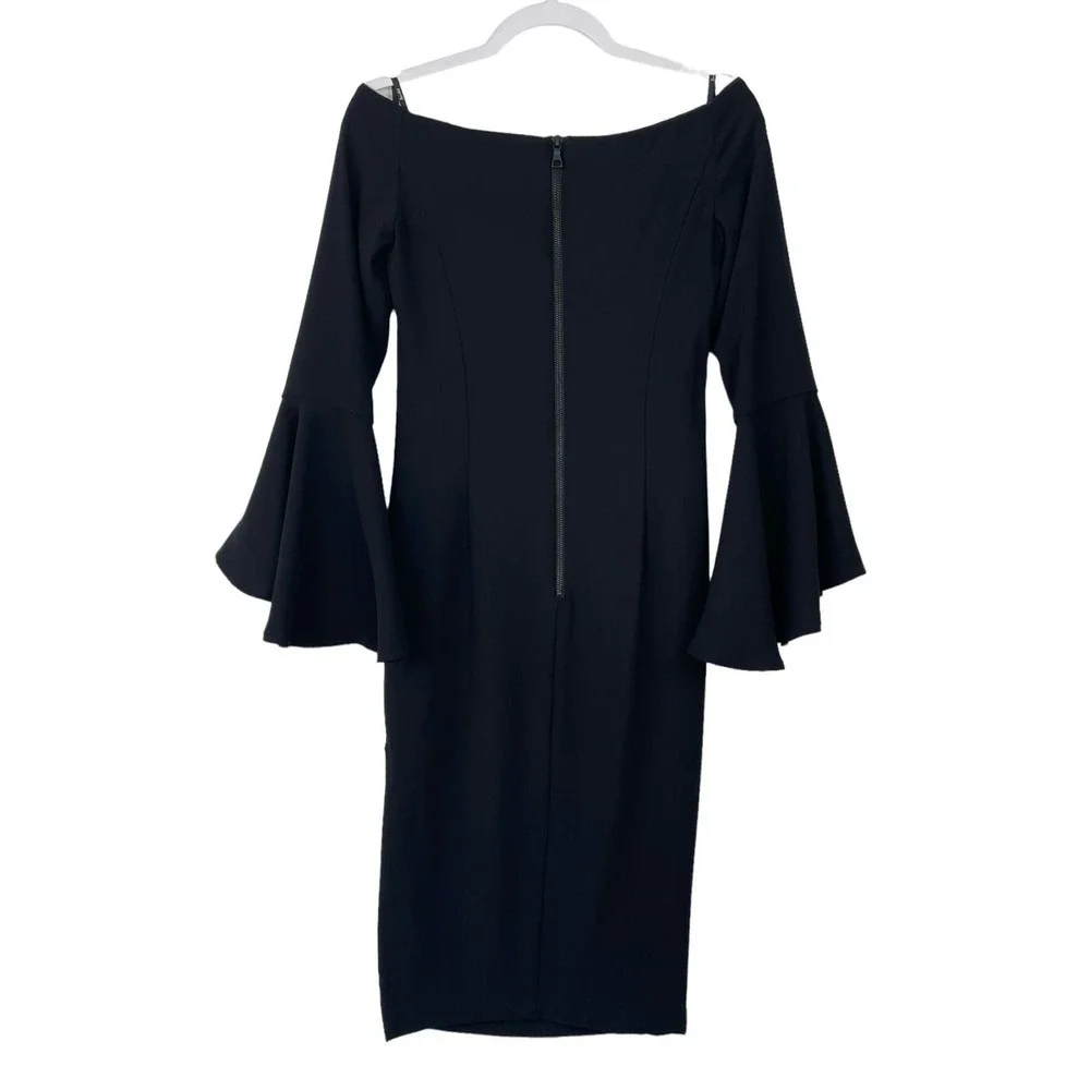 Bardot Arabella Bodycon Flounce Sleeve Black Dress US 4 Cocktail Wedding Party - Picture 8 of 10